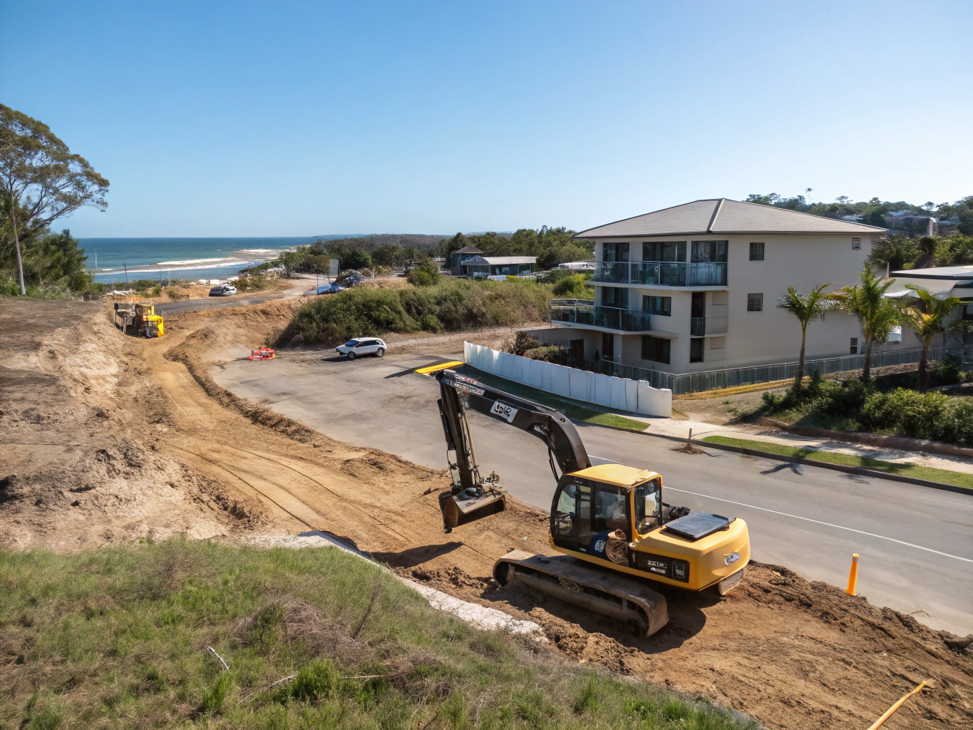 Compact excavator working on a residential block in Coffs Harbour