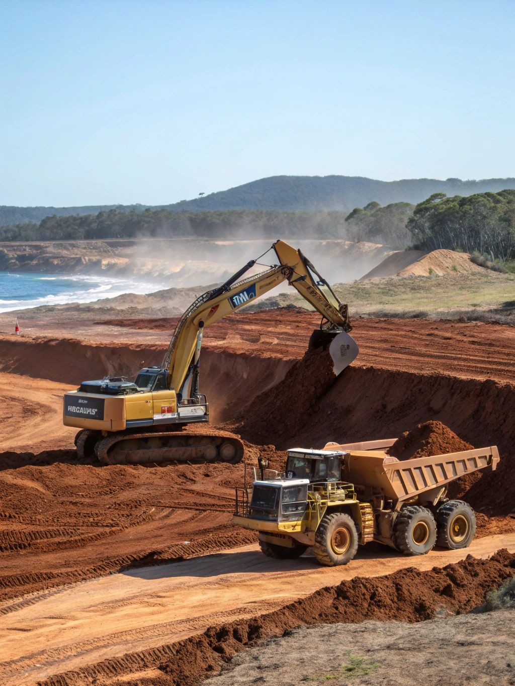 Large commercial earthworks site on the Coffs Harbour coast