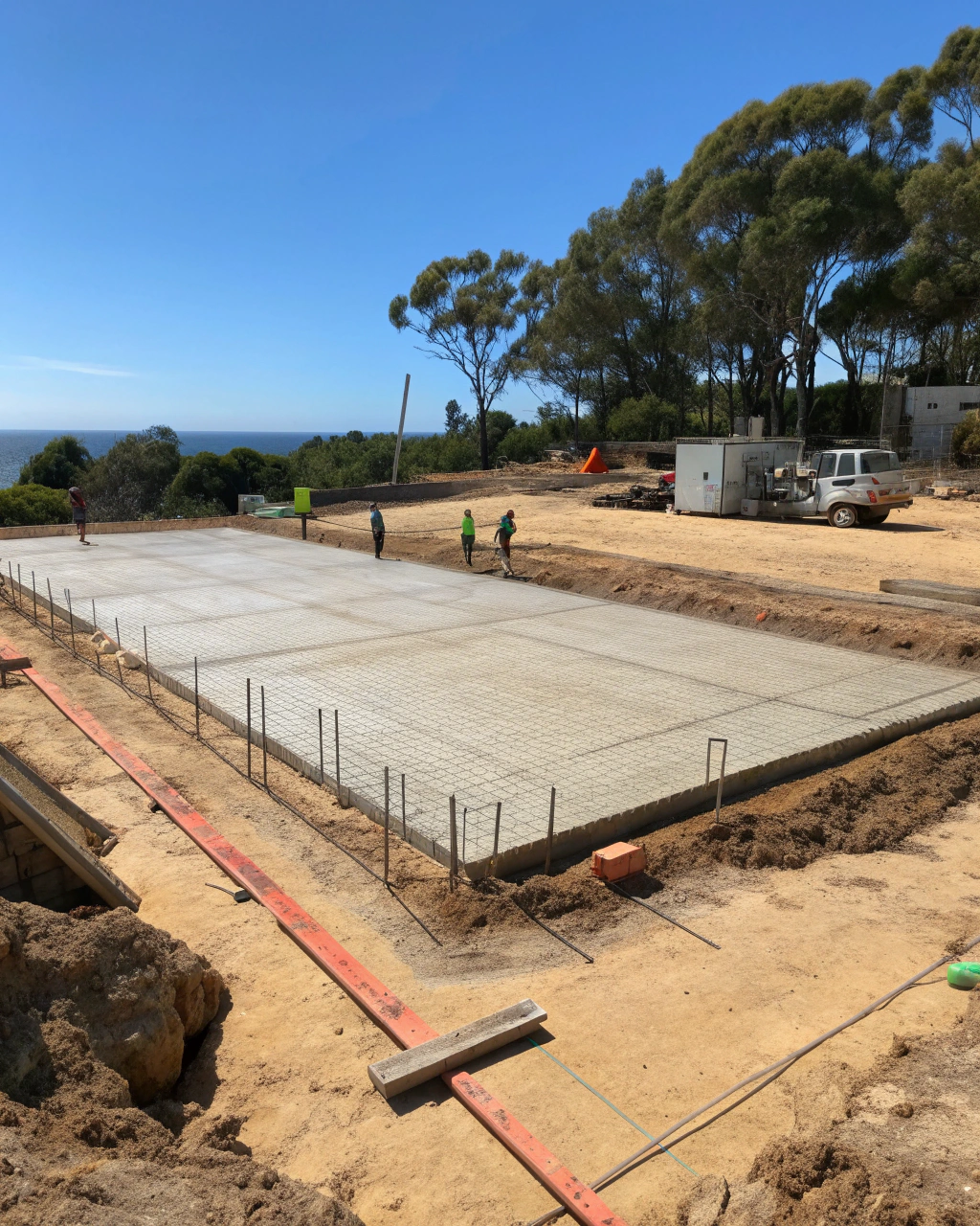 Freshly poured residential concrete slab under construction