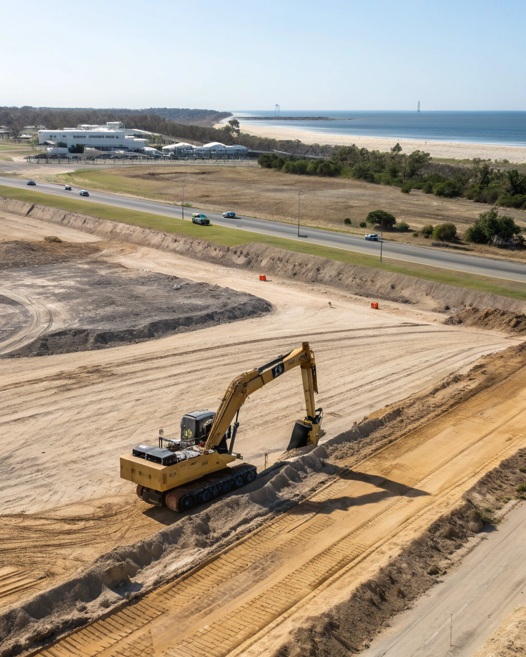Large excavator on a commercial construction site