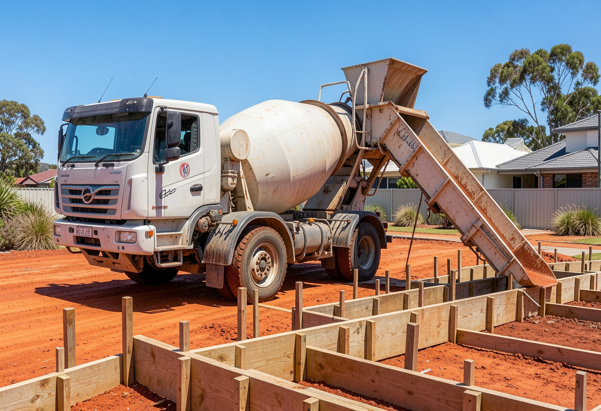 Ready mix concrete truck arriving on site in Coffs Harbour