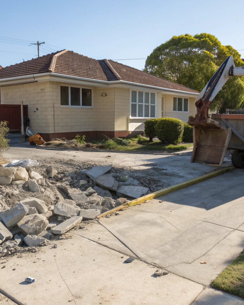 Residential concrete driveway removal in progress