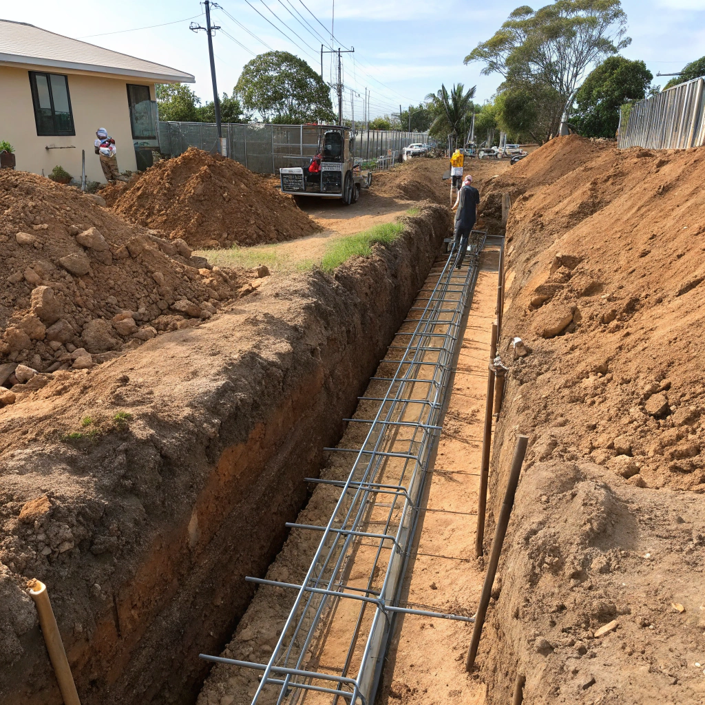 Poured and finished reinforced concrete strip footing on a residential site in Coffs Harbour