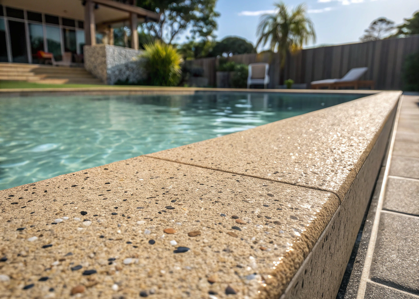 Textured, slip-resistant concrete pool surround